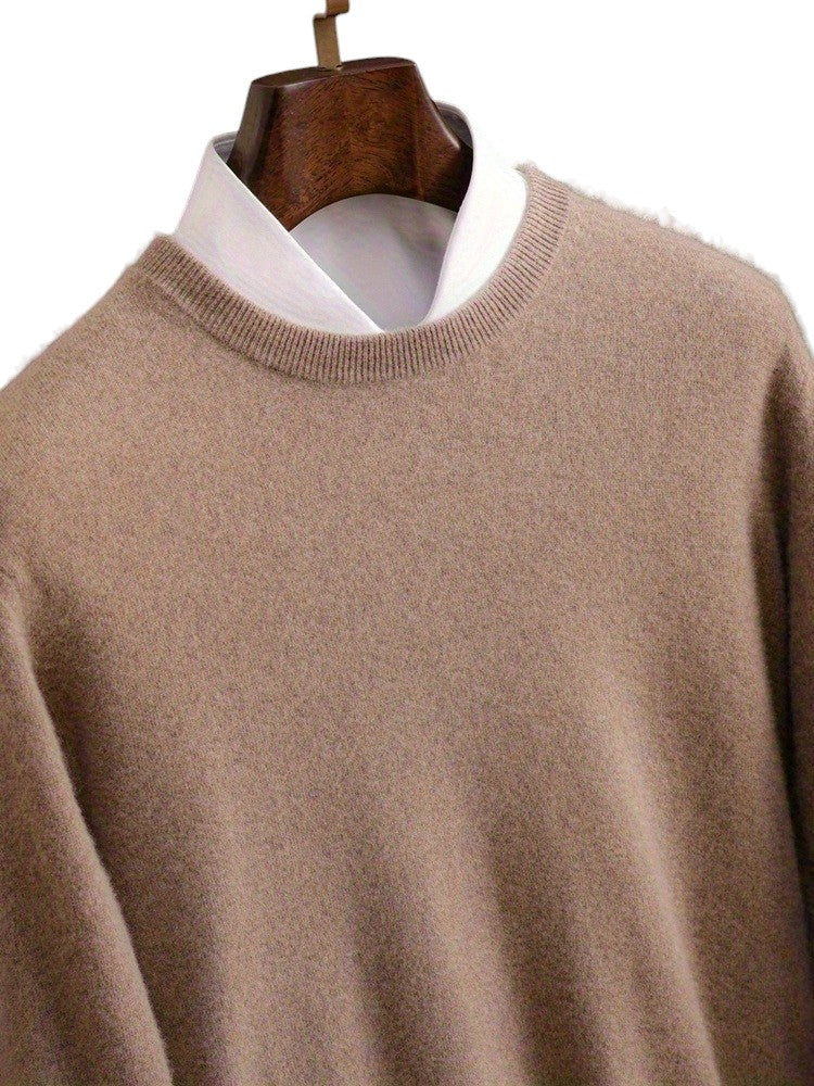 Kremowy Sweter 100% Wełny Męski