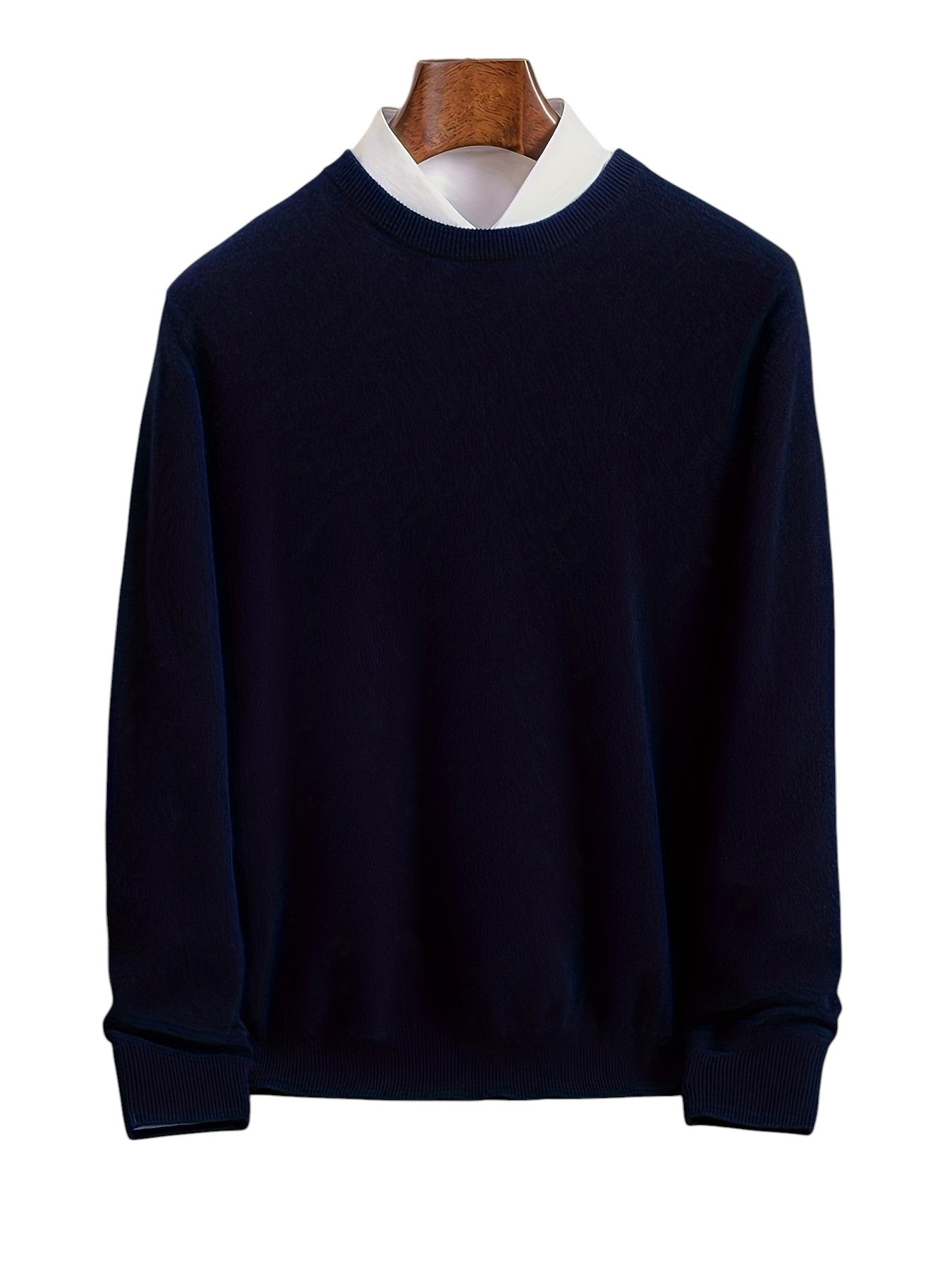 Granatowy Sweter 100% Wełny Męski